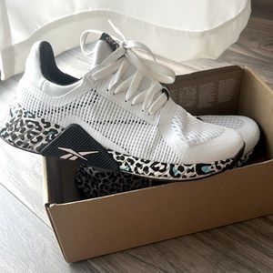 Reebok white and leopard sneakers